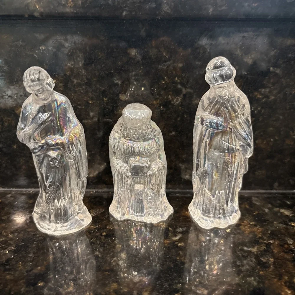 Lot Of 3 Nativity Figures Iridescent Holy Christmas Holiday